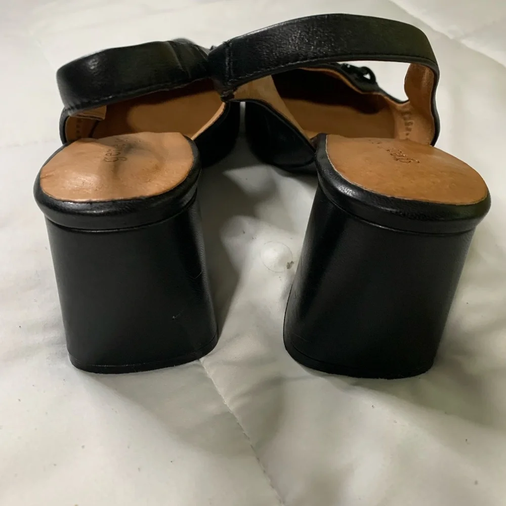 gentle souls Black Leather Slingback Block Heel Pumps